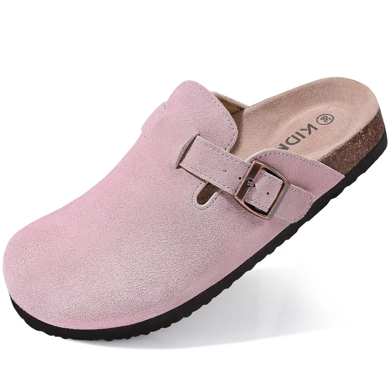 Evshine Women's Cow Suede Clogs with Arch Support Comfort Cork Footbed Mules Men Fashion Potato Shoes Genuine Cork Clogs Slipper