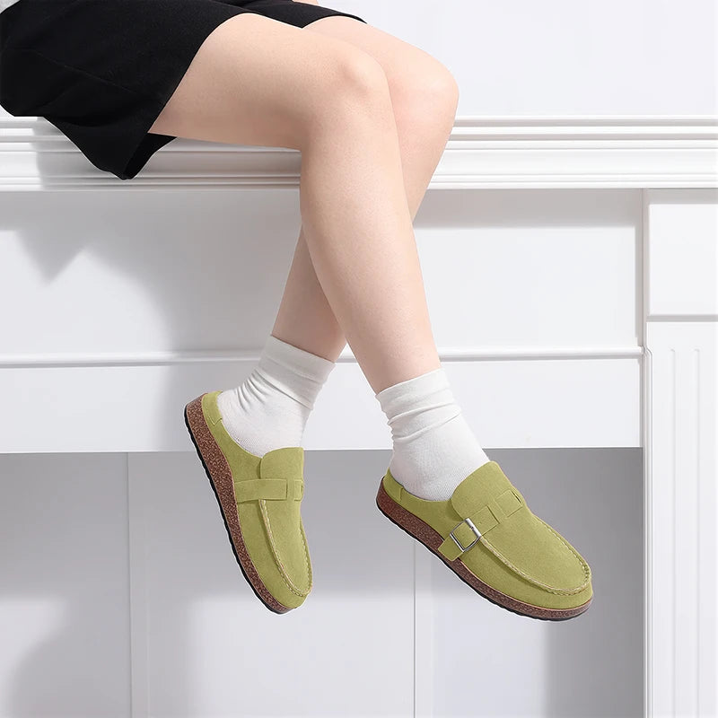 Evshine Women's Fashion Clogs Slippers with Adjustable Buckle Soft Insole Men Flat Mules Suede Beach Shoes Comfy House Slippers