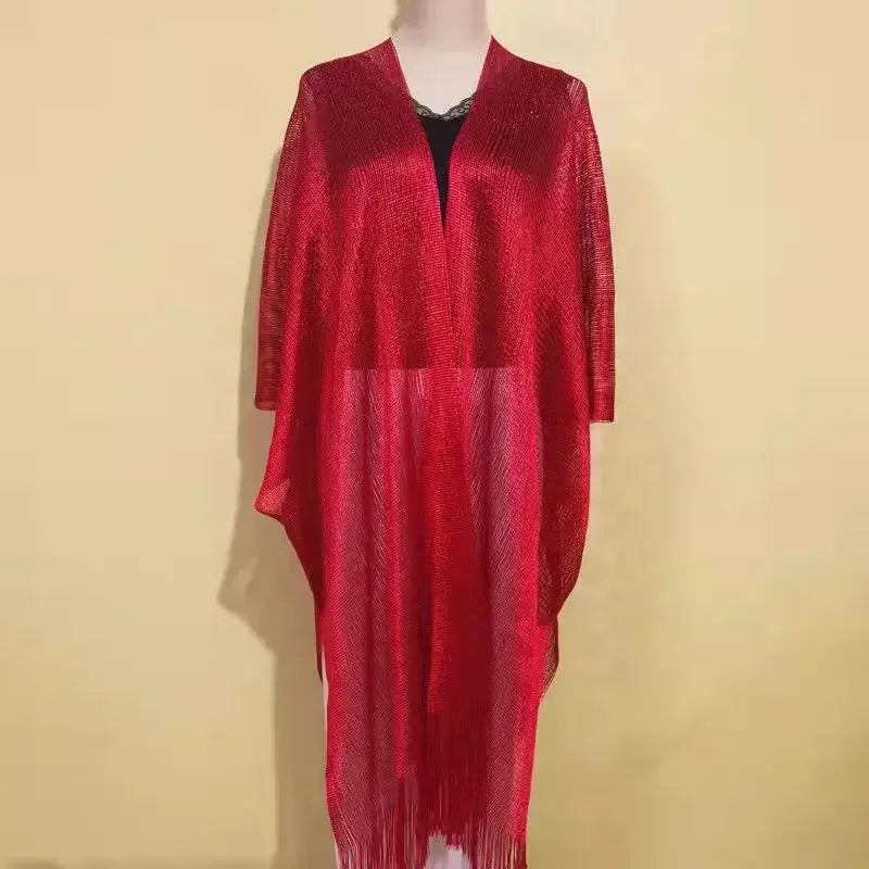 Sexy Cover Up Fringe Women Tassel Mesh Sheer Shiny Knitted Tunic Beach Cover-ups Beach Dress Beach Wear Beachwear Female