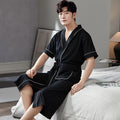 Big Yards L - 4XL Pajamas Mens Soft Cotton Knited Robes Sexy V-Neck Short Sleeve Bathrobe Male Solid Color Nightgown Lounge