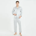 100% silk long-sleeved Sleepwear New silk pajamas for men  spring summer   long Full sleeve two-piece Blue Solid L XL XXL