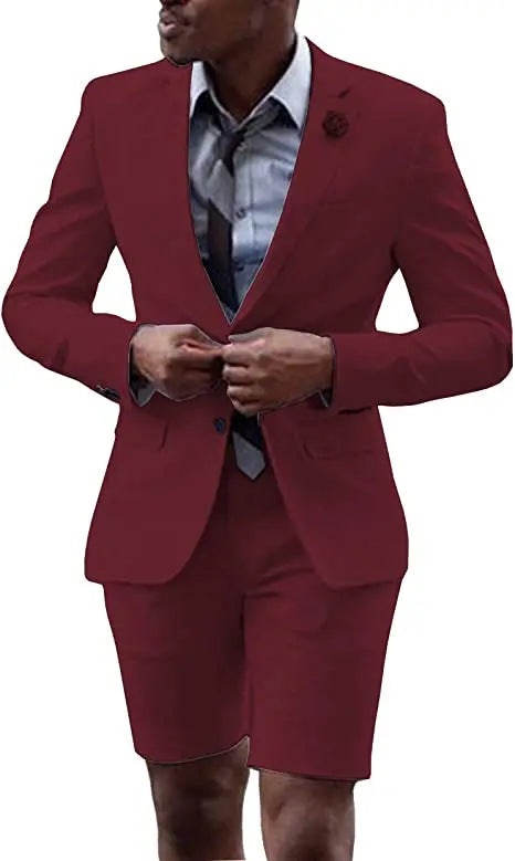 2 Pieces  Men's Casual Suit Single Breasting  Lapel Groomsmen with Short  for Wedding (Blazer+Pants)