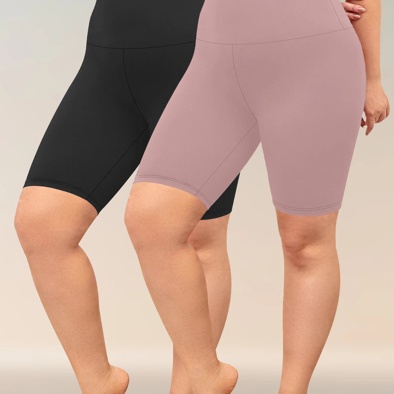 2 Pack Plus Size Biker Shorts for Women High Waisted Super Soft Workout Yoga Athletic Shorts Running
