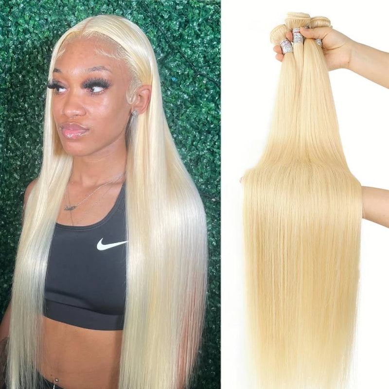 613 Honey Blonde Colored Human Hair Bundles Bone Straight Peruvian Human Hair Extensions Bundles Deal 30 32 34 36 38 40 inches 100% Unprocessed Human Hair 1/3/4 Bundles Super Double Weft Wholesale Hair