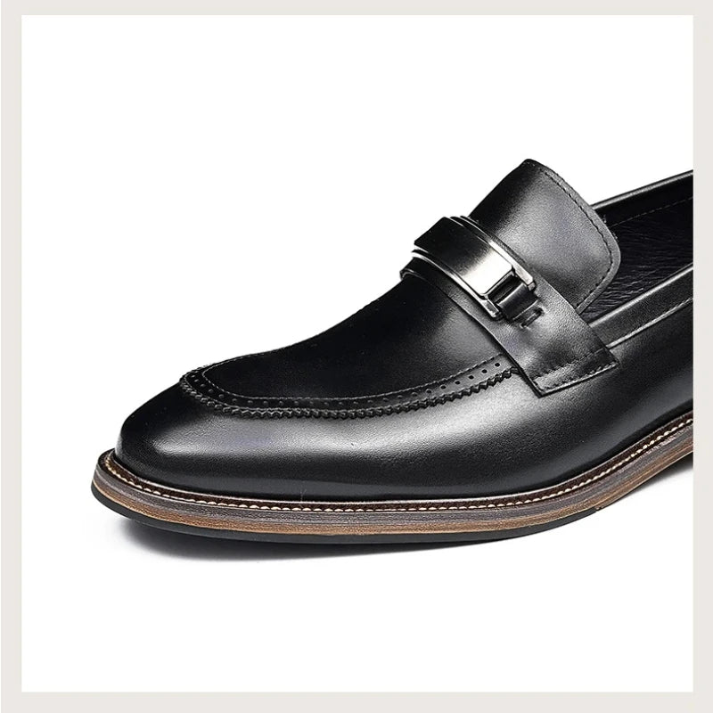 YETTIES Men's Pointed Toe Genuine Leather Loafers | Business Formal Slip-On Dress Shoes | Versatile Comfort Casual Work Footwear