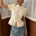 Tossy Summer Lace Printed Shirts Tops Female Hollow Out - View 8 | SAMAG