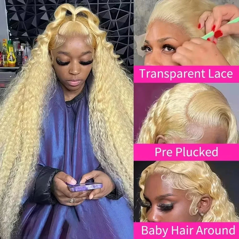 613 Deep Wave Frontal Wig 13x6 HD Water Wave Lace Front Wigs 220 Density 30 38 Inch Honey Blonde 13x4 Transparent Curly Lace Raw Remy Frontal Wig