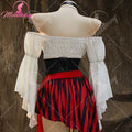 Mobbunny Female Pirate Sexy Lingerie Outfit Halloween Costume One Shoulder Top and Irregular Skirt with Waist Belt and Eye Mask
