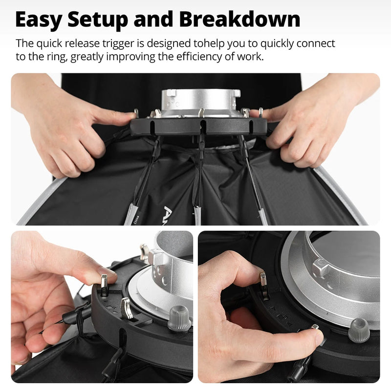 AMBITFUL 45cm Bowens Mount Softbox Quick Setup With Grid Kit Replaceable Chuck ：Bowens/Elinchrom/Broncolor A/Broncolor B