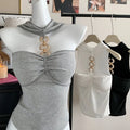 Fashion Sexy One Piece With Chest Pad Slim Versatile Camis Women's 2026 Summer New Chain Halter Tank Top