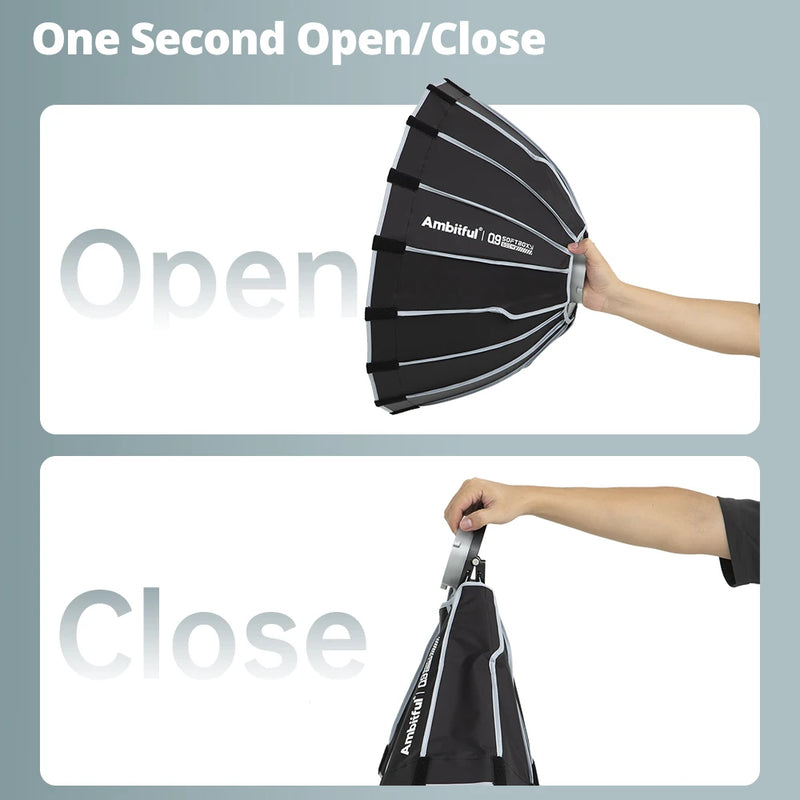 AMBITFUL Q9 Series 60/90/120cm Quick-Release Parabolic Softbox Deep Mouth Octagonal Softbox Standard Bowens Mount
