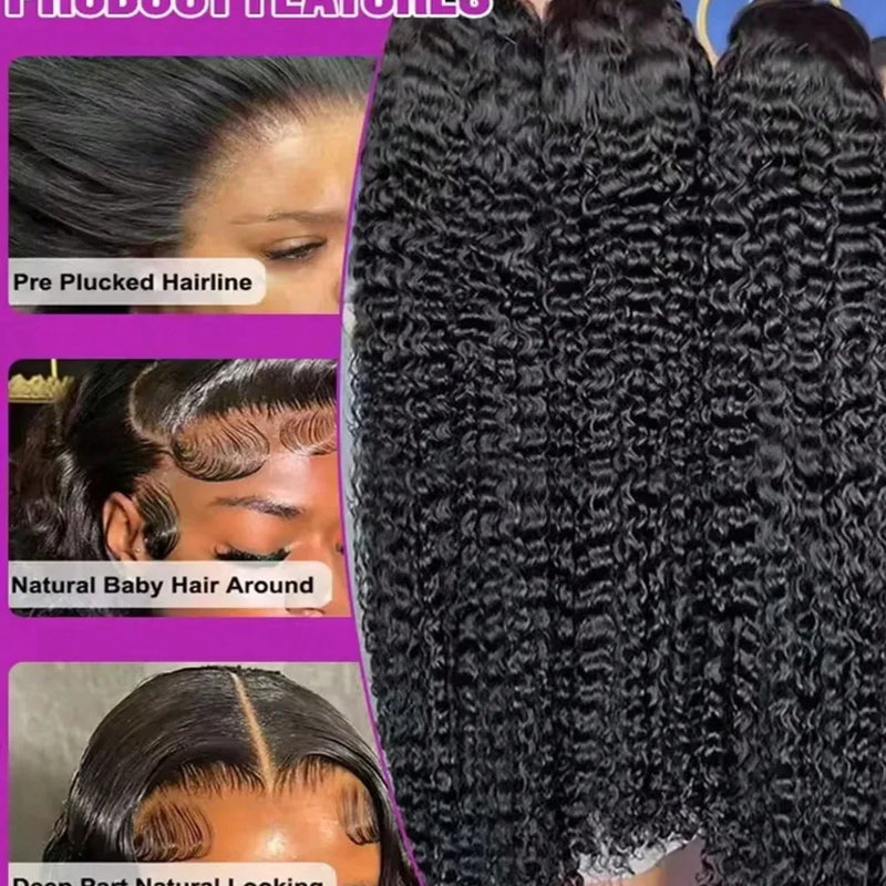 Deep Wave Lace Front Wigs Human Hair 250% Density 13x4 HD Transparent Deep Wave Frontal Wigs Human Hair With Baby Hair Natural Color Halloween Season