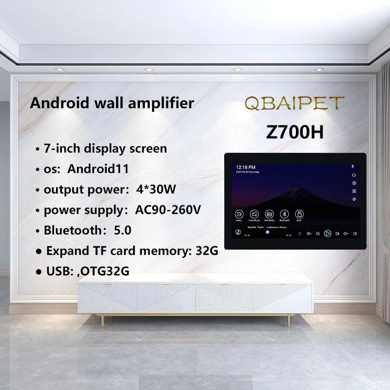 Smart Home Theater Bluetooth WIFI Wall Amplifier 7inch Touch Screen Background Music Audio Stereo Panel Mount Amp Android system