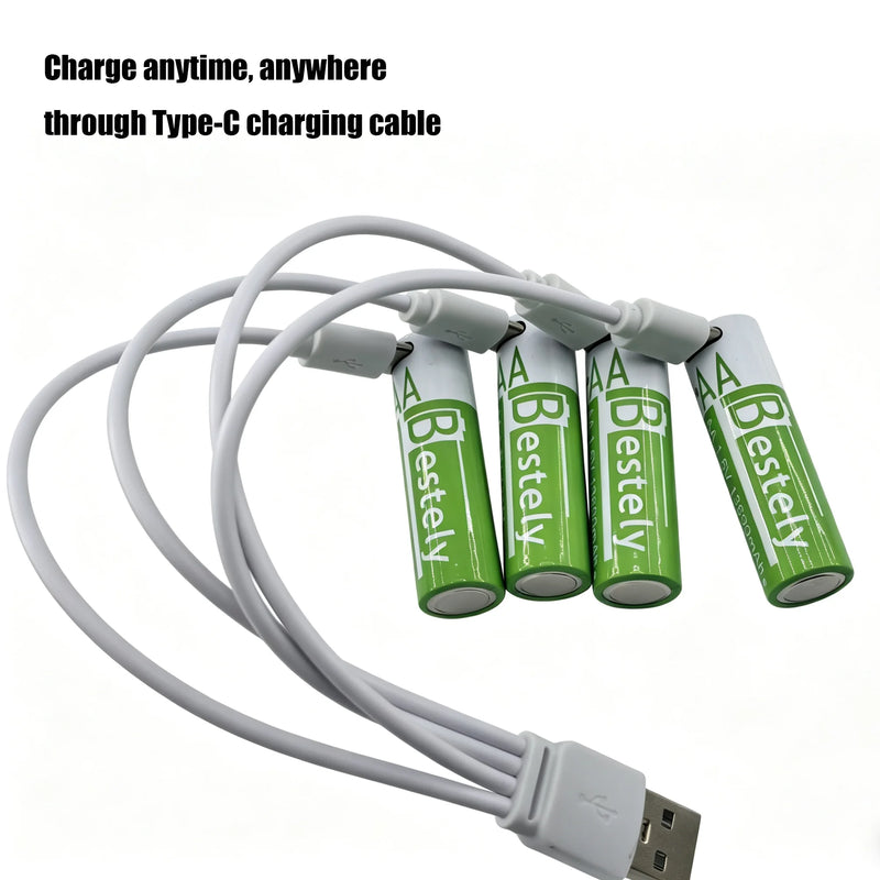 Bestely 1.5V 13600mAh USB AA Lithium ion Rechargeable Battery, Fast Charging Li-ion Akku  , 2000 Cycle with USB- C Port Cables