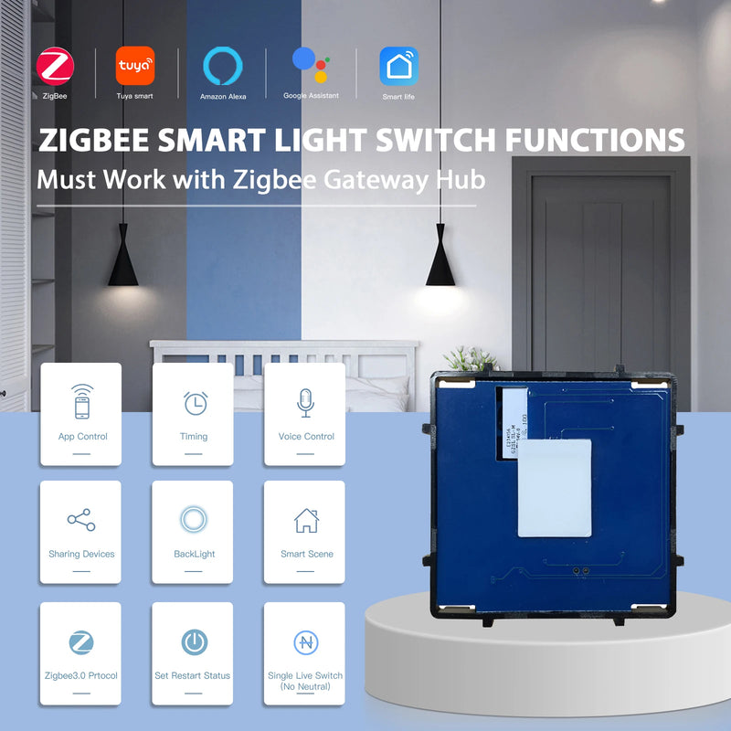 BSEED Zigbee Smart Switch 1/2/3Gang Sensor Switch Function Part Only Alexa Tuya Smart Home Control App 1/2/3Way No Neutral Wire