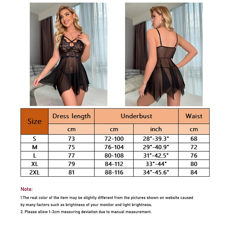 Women's Sexy Lace Nightdress Bow Lingerie Pajamas Set For Women Babydoll Costumes Erotic Hot Dresses Female Pajamas +Free Thong