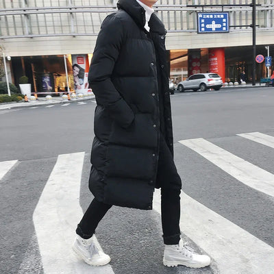 Korean Fashion Black Cotton Long Padded Parkas Coats Male | SAMAG