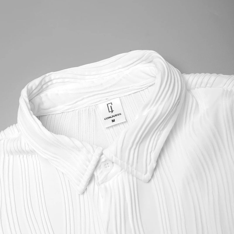Men's Lapel Wave-Pattern Texture Long-Sleeve Shirt | SAMAG