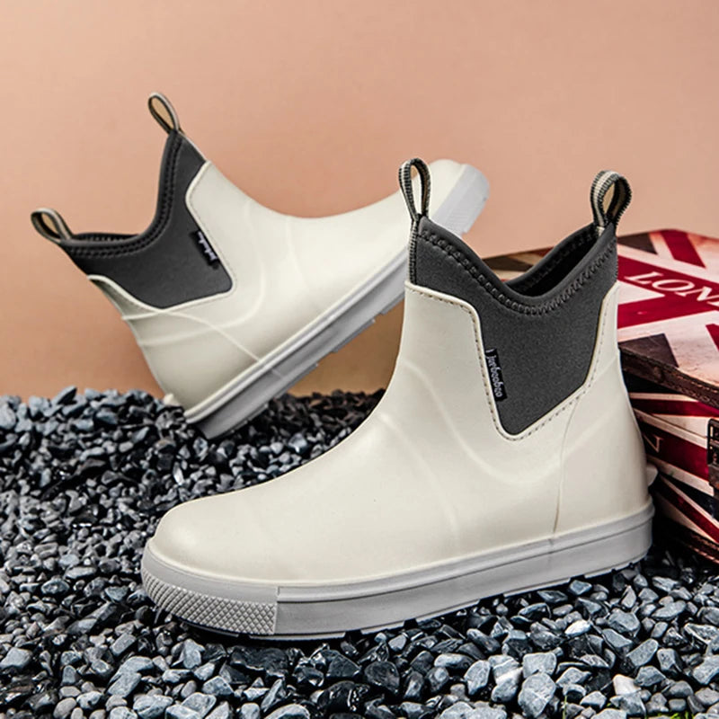 Versatile Casual Middle Tube Waterproof Shoes Men Fashion Hiking Shoes Anti-slip Wear-resistant Outdoors Rain Boots Fishing Boot