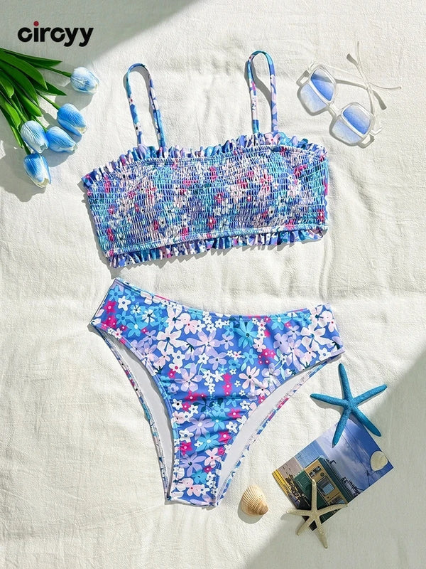 Ruffle Floral Printe Bikini Set Women Swimsuit Two-Piece | SAMAG
