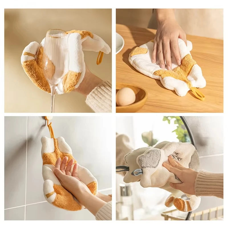 1Pcs Cute Cat Hanging Towel Kitchen Hand Towel Bathroom Soft Absorbent Handkerchief Wipe Towel Cartoon Kids Towels