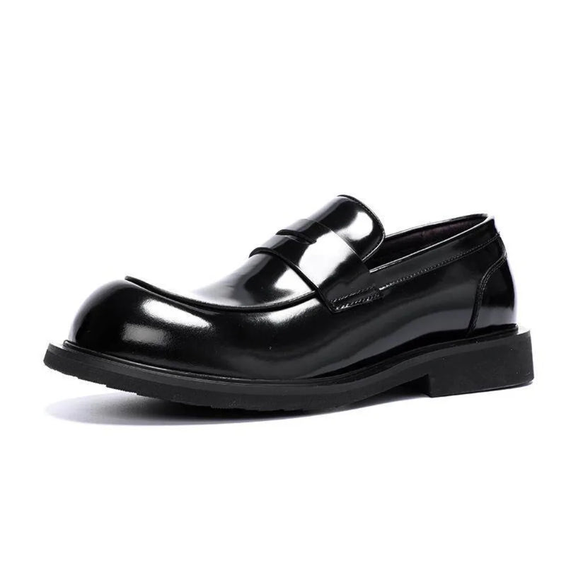 Men's Genuine Leather Glossy Loafers Wide Feet Big Size Summer British Style Round Toe Big Head Formal Casual Dress Shoes