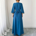 Moroccan Kaftan Abaya Women Dubai V Neck Gold Fringe | SAMAG