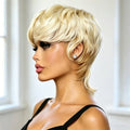 Pixie Cut Human Hair Wig Blonde Mullet Wig Swallowtail Full Machine Made Fashion Breathable For Women Family Party Daily Use