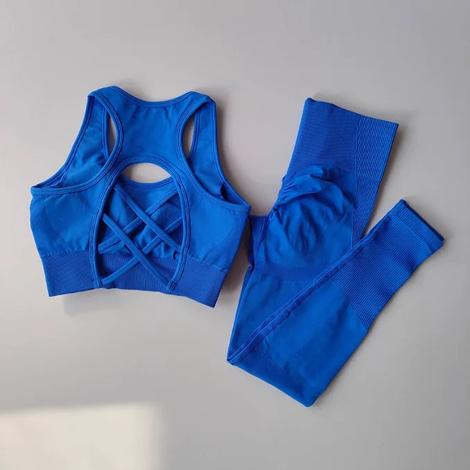 Women's Seamless Workout Set High Waisted Yoga Pants & Sports Bra with Removable Pads Booty Lifting for Running Training