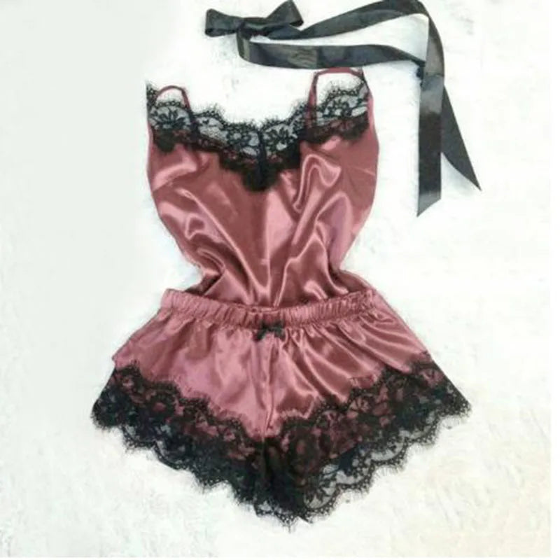 Sexy Pyjamas Set Women Sleepwear Ice Silk Satin | SAMAG