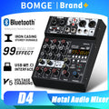 BOMGE D4 Audio Mixer 4 Channel Mini Mixer 99 DSP Reverb Effects USB Audio Interface Bluetooth for Karaoke Podcast Live Streaming