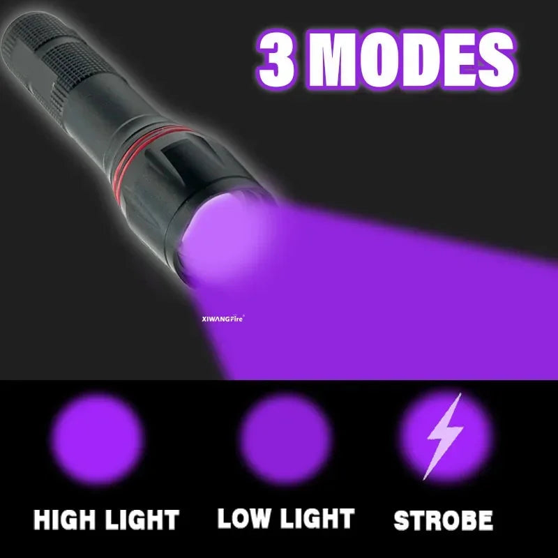 395nm UV Flashlight Zoomable Blacklight USB Rechargeable UV Light Ultraviolet Flashlight for Pet Urine Detection Curing Lighting