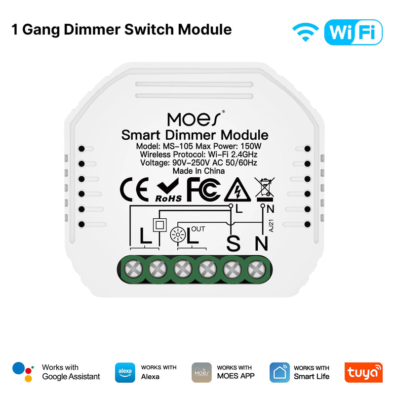 MOES Tuya WiFi/Zigbee Smart Switch Module Light Control Dimmer Curtain 1%-100% Voice Control Work with Alexa Google Home RF433