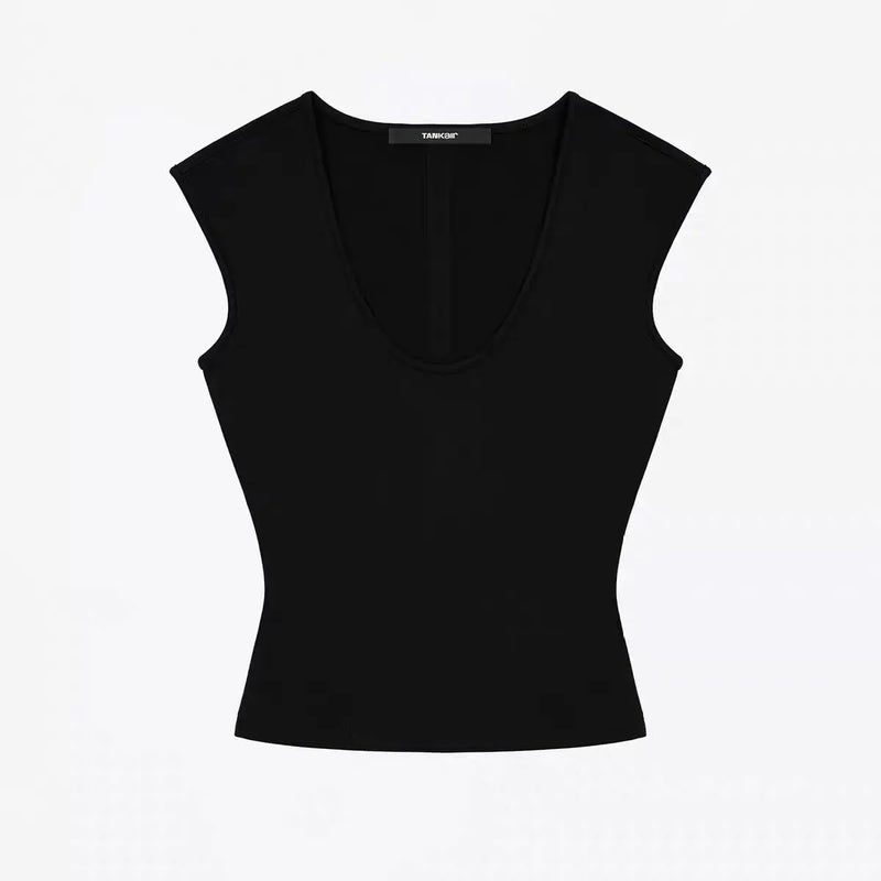 ANK Air Summer Top with Solid Color, Black and White Powder, Wide Shoulder Strap, I-Shaped Tank Top, Women's Sports, Daily Wear