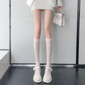 Lace Flower Print Long Socks Lingerie Sexy Floral Mesh High Knee Sock Women Summer Thin Transparent Lolita Kawaii Calf Stockings