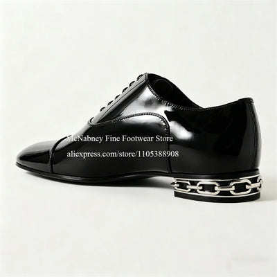 Patent Leather Metal Chain Heel Gentleman Oxfords Lace up | SAMAG