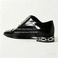 Patent Leather Metal Chain Heel Gentleman Oxfords Lace up Alpha Male Dress Shoes Classic Formal Shoes for Party Wedding Business