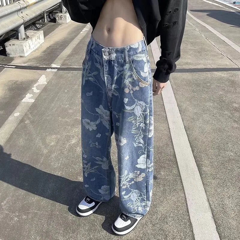 Spring Printed Jeans Korean Style Men's Floral Denim | SAMAG