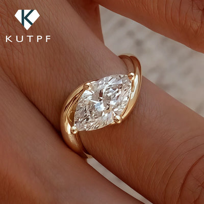 1/2CT Marquise Cut Moissanite Engagement Ring with Certicate 925 Sterling Silver Bypass Solitaire Diamond Wedding for | SAMAG