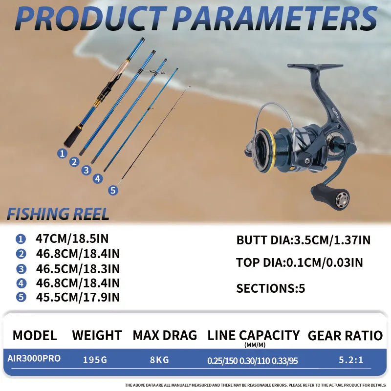 DEUKIO 4/5 Sections Fishing Rod Combo Carbon Fishing Rod and 3000 Series Carbon Body Spinning Reel Set Pesca Fishing Tackle