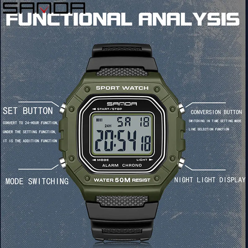 SANDA 2156 Fashion Mens Watch Military Water Resistant Sport Watches Army Big Dial Led Digital - Visuel 4 | SAMAG
