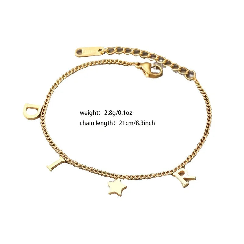 EVISPOL New Fashion Letter Star Pendant Bracelet for Woman Vintage Stainless Steel Bracelet Luxury Jewelry Gifts