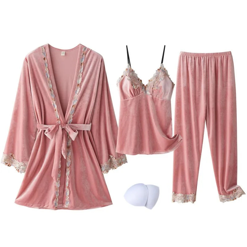 New Velour Pajama Suit Women Robe Nightgown Set Sleepwear | SAMAG