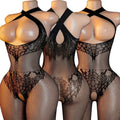 Sling Halter Neck Baby Dolls Underwear Fishnet Hollow Bodystockings Sexy Lingerie Women Cross Legged Crotchless Babydolls Dress