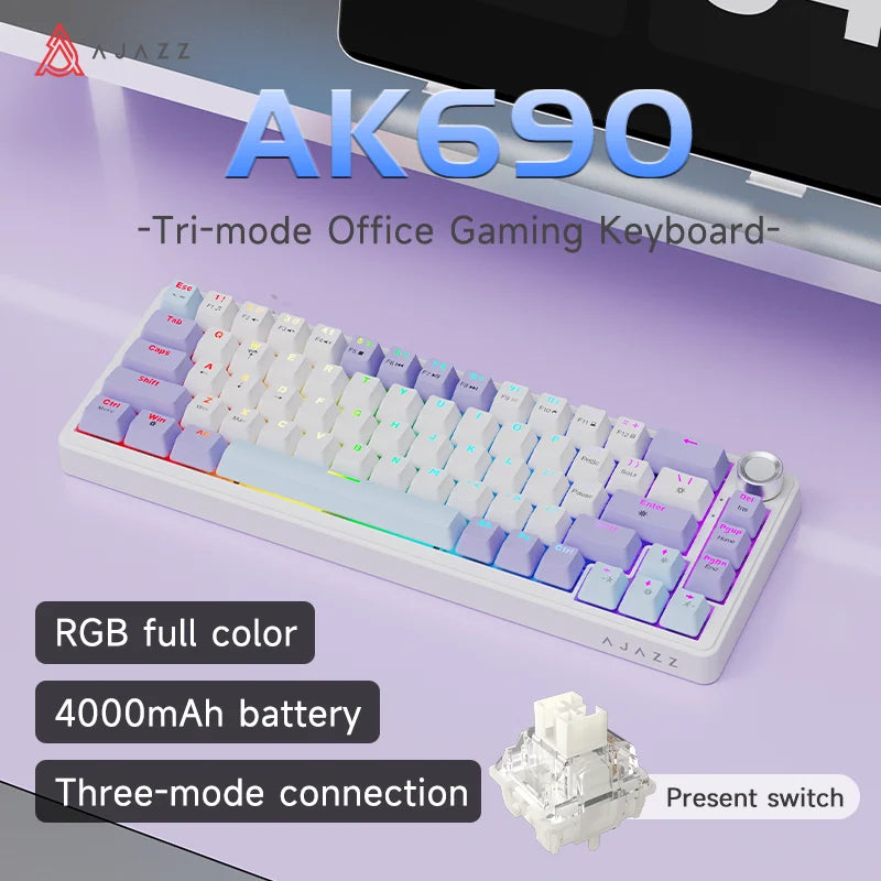 AJAZZ AK690 65% Mechanical Keyboard Wired USB Plug and Play Full-key Hot-Swap Mixed Light 68 Keys Gaming Keyboard for Laptop PC
