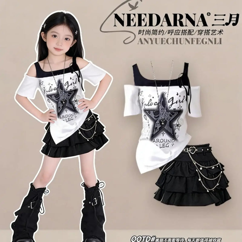 Girls 2 - Piece Y2K Outfit Star Print Off - Shoulder - View 6 | SAMAG