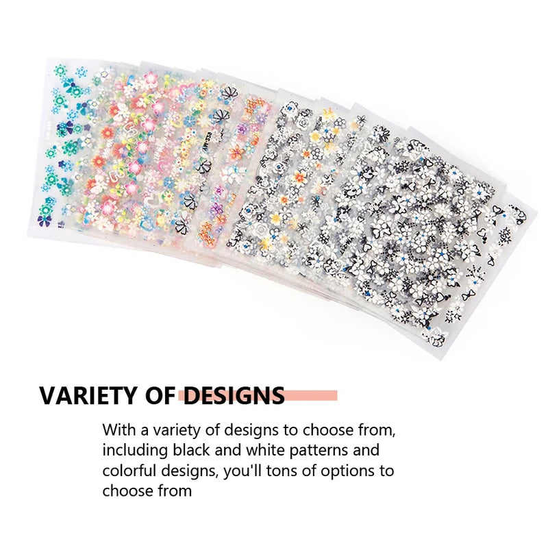 10Pcs Nail Art Transfer Stickers 3D Design Manicure Tips Decals Decorations Sheet for DIY Nail Art