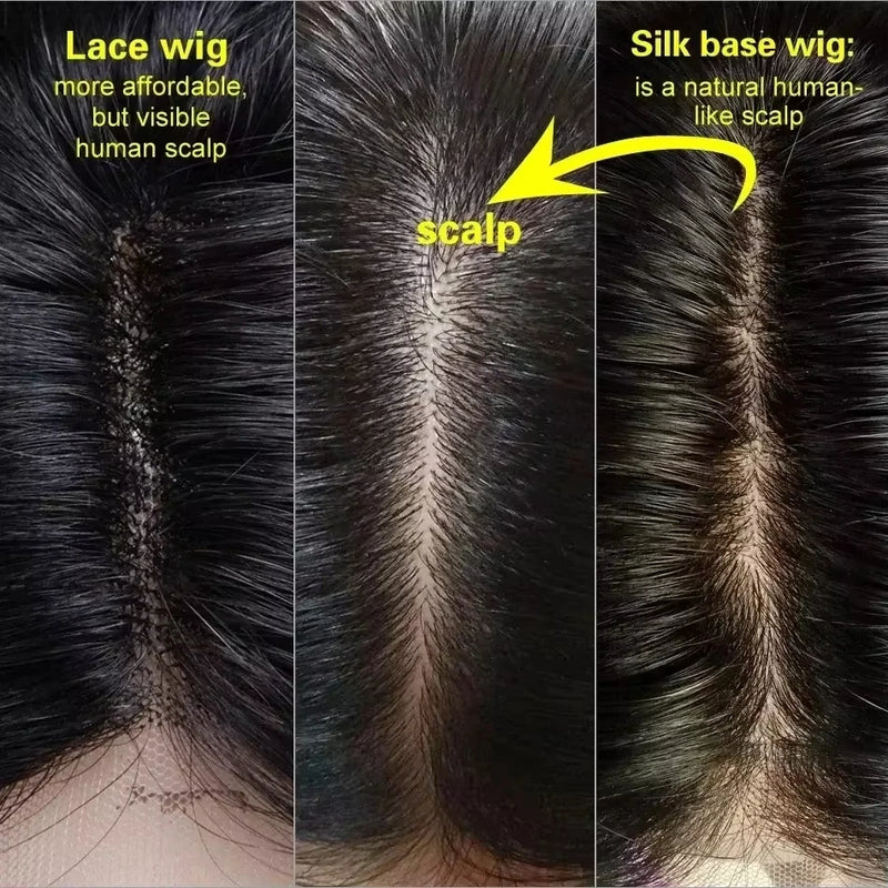 5x5 PU Silk Base Lace Front Wigs with Left Side Bangs Short Bob 100% Glue-Free Human Hair Wigs Silk Base Wigs For Women Color 2#