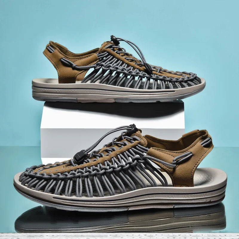 Summer Men Sandals Women Slippers Weaving Design Beach Sandals Breathable Casual Flat Sandals Outdoor Couples Sandals Size 48