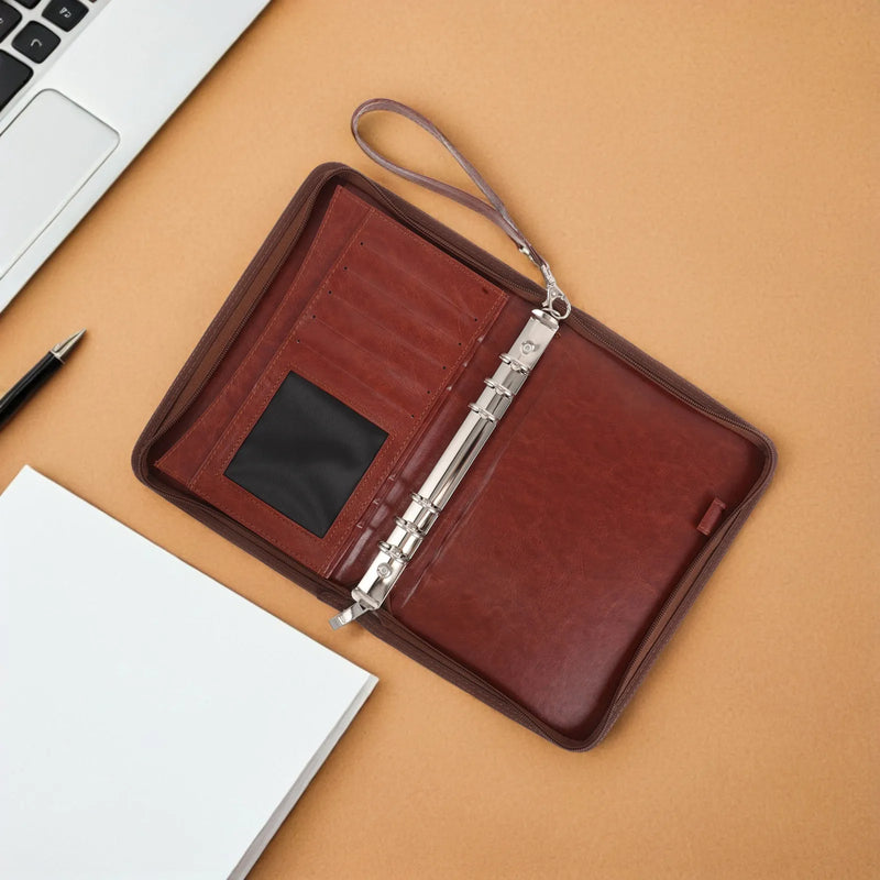 Business Portfolio Binder with Zipper Refillable Loose Leaf Cover Organizer for Office Meetings Note Taking Document Storage